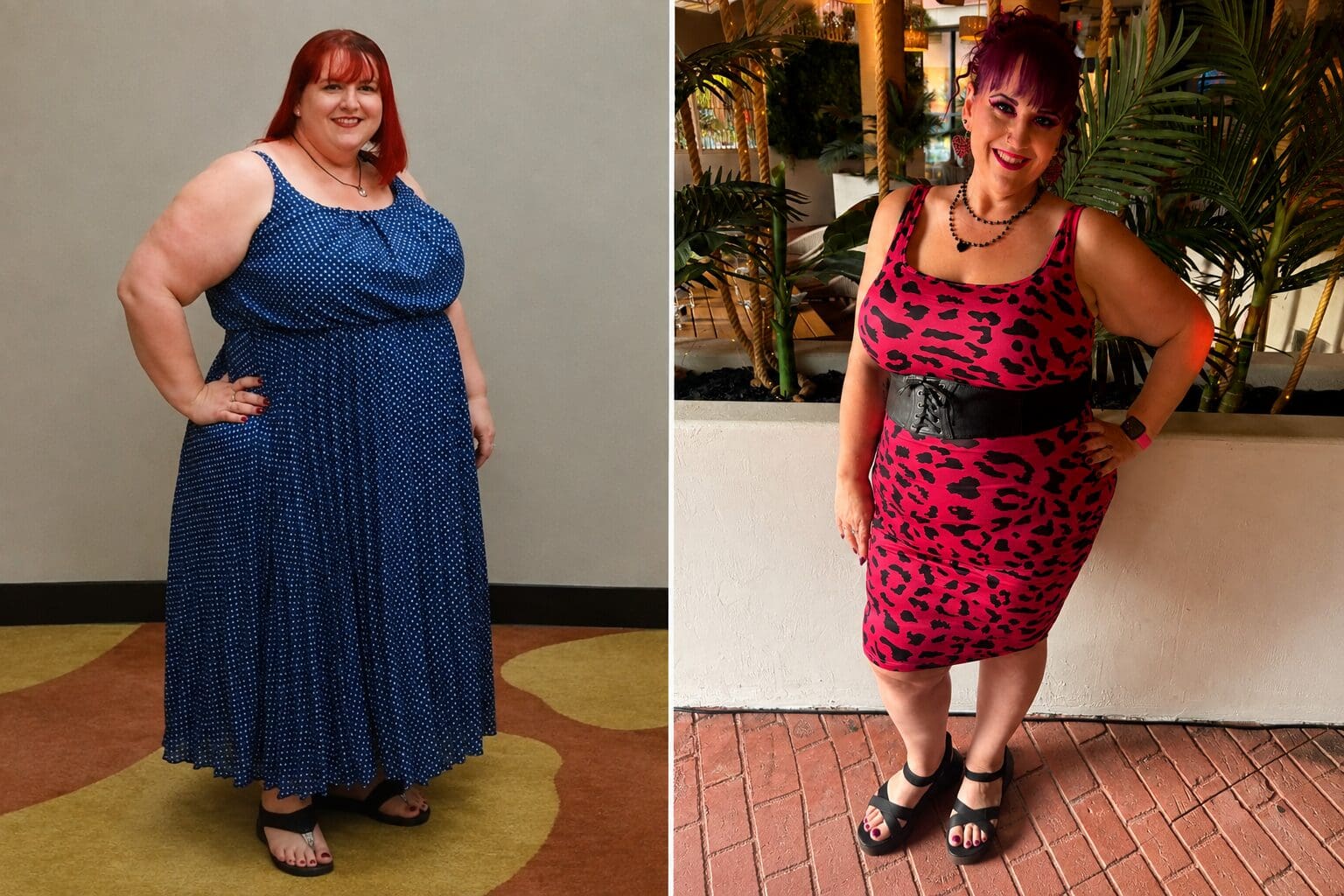 Two photos of Sarah Hoskens at different points in her journey toward body confidence and self-acceptance
